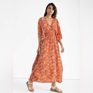 NWT RUJUTA SHETH RED IKAT MARIE CINCH KAFTAN DRESS SZ S/M